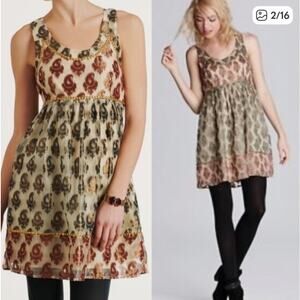 Free People Paisley Metallic Studded Racerback Jaquard Babydoll Mini Dress, 4